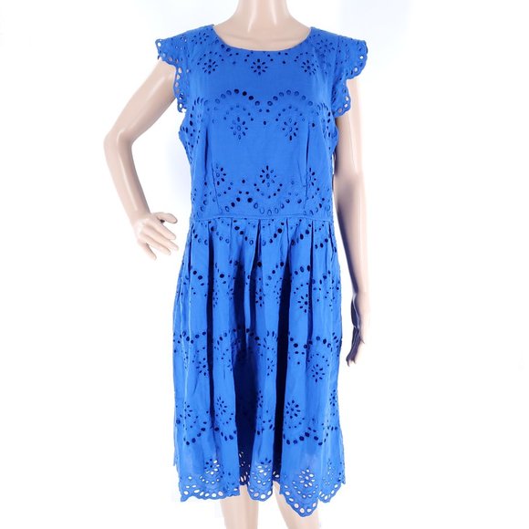 Chris McLaughlin Women Dress Cool Breeze Cotton Knee Length Blue Size 12 - NWT - Picture 1 of 8